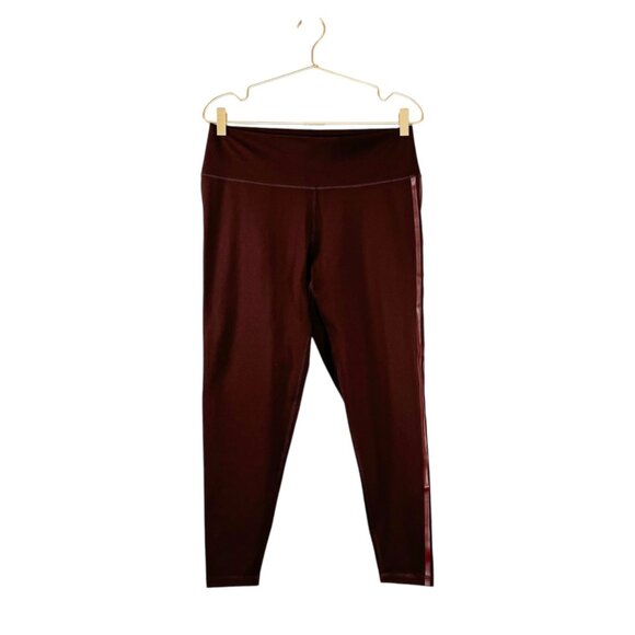LIKE NEW Adidas Women’s Maroon Leggings L Polyester &Spandex Three-Stripe Design - Picture 3 of 8
